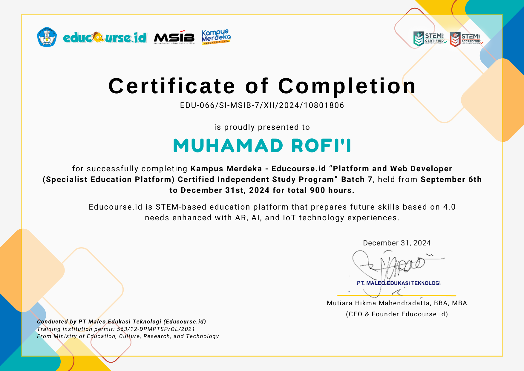 Platform and Web Developer (Specialist Education Platform) Certificate